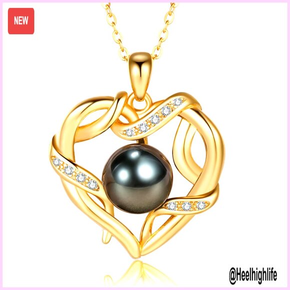 Tahitian Black Pearl Pendant Necklace 9-10mm Sterling Silver 18K Gold Plated